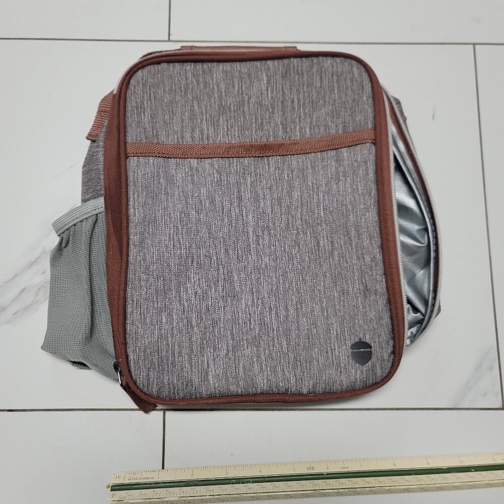 Grey zip around 3/4 lunchbox with side elastic pouch